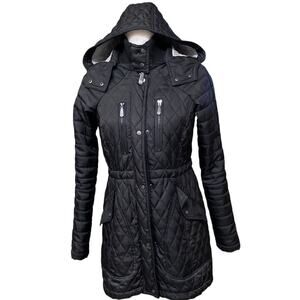 Vince Camuto Long Puffer Jacket Coat XS Extra Small Detachable Hood Hooded